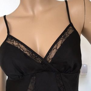 Vintage Black Lace Silky Slip S